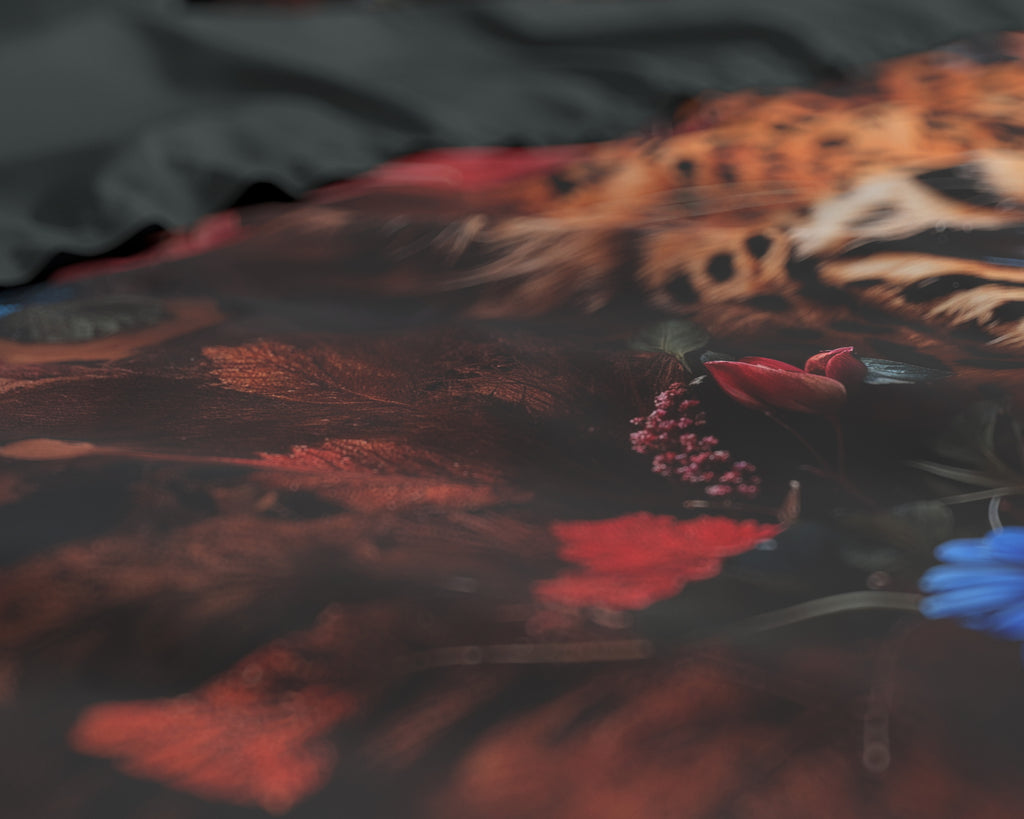 Dekbedovertrek katoensatijn Leopardo bloemenprint met cheetah, multicolor 140 x 220 cm, met 1 kussensloop 60 x 70 cm