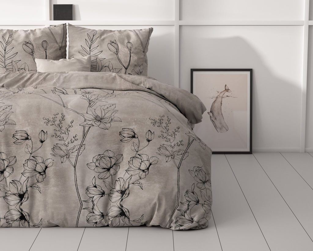 Dekbedovertrek micropercal Dora taupe 200 x 220 cm, met 2 kussenslopen 60 x 70 cm