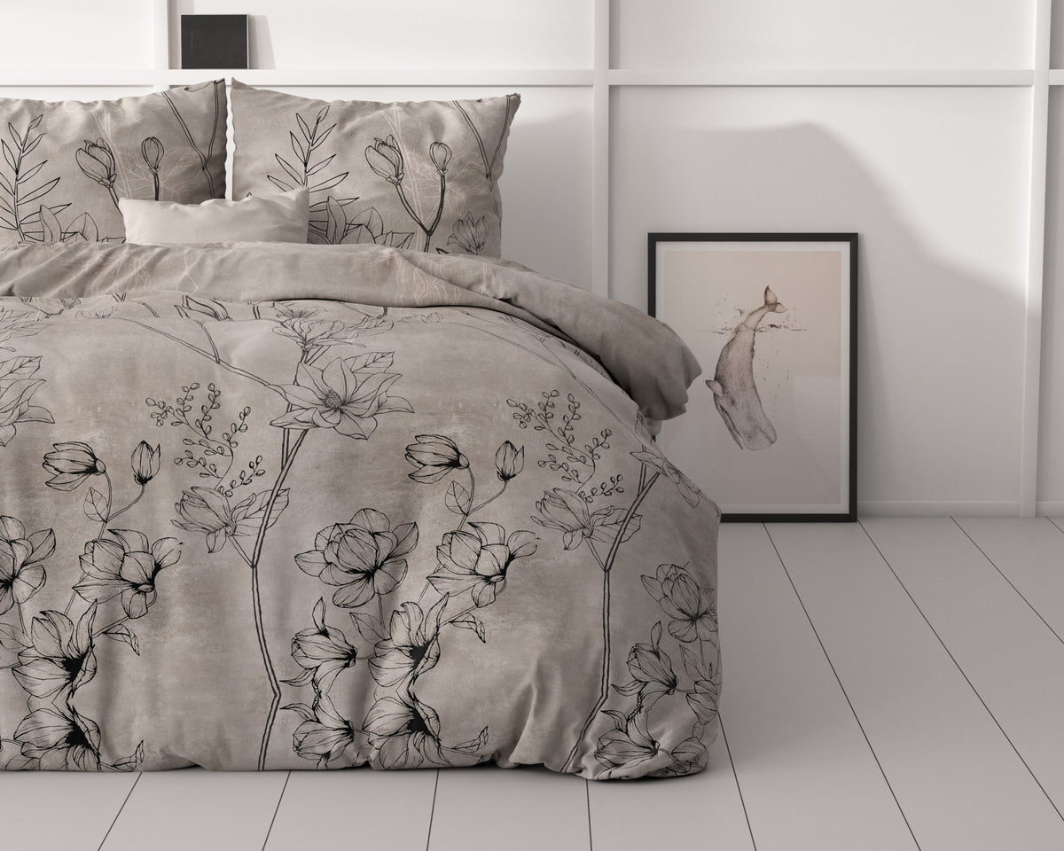 Dekbedovertrek micropercal Dora taupe 200 x 220 cm, met 2 kussenslopen 60 x 70 cm