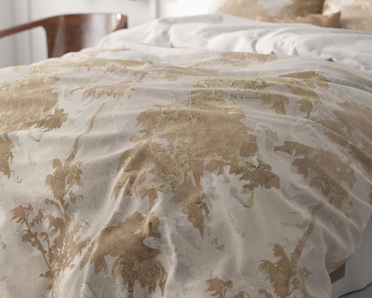Dekbedovertrek micropercal Treasture Drie goud met bomenprint 240 x 220 cm, met 2 kussenslopen 60 x 70 cm