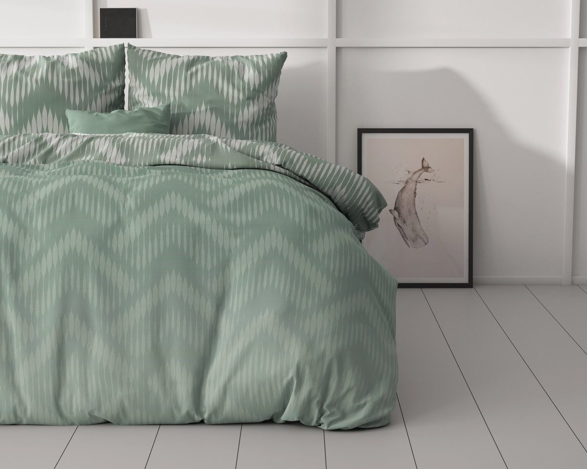Dekbedovertrek micropercal microvezel Wavey Shades groen 240 x 220 cm, met 2 kussenslopen 60 x 70 cm