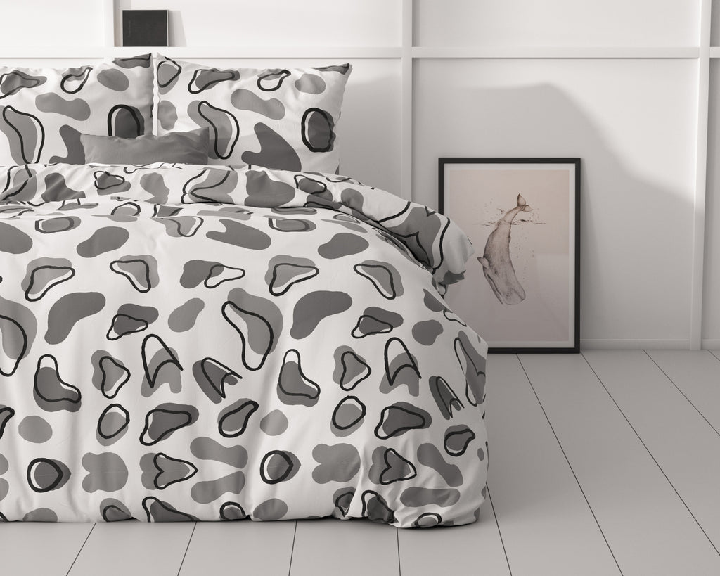 Dekbedovertrek micropercal Lova wit grijs 200 x 220 cm, met 2 kussenslopen 60 x 70 cm
