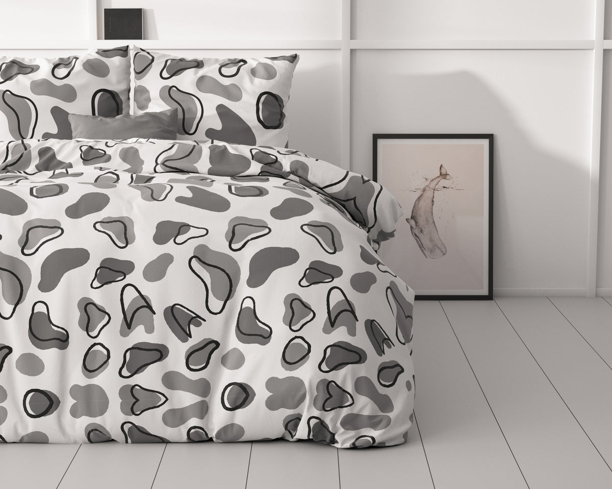 Dekbedovertrek micropercal Lova wit grijs 200 x 220 cm, met 2 kussenslopen 60 x 70 cm