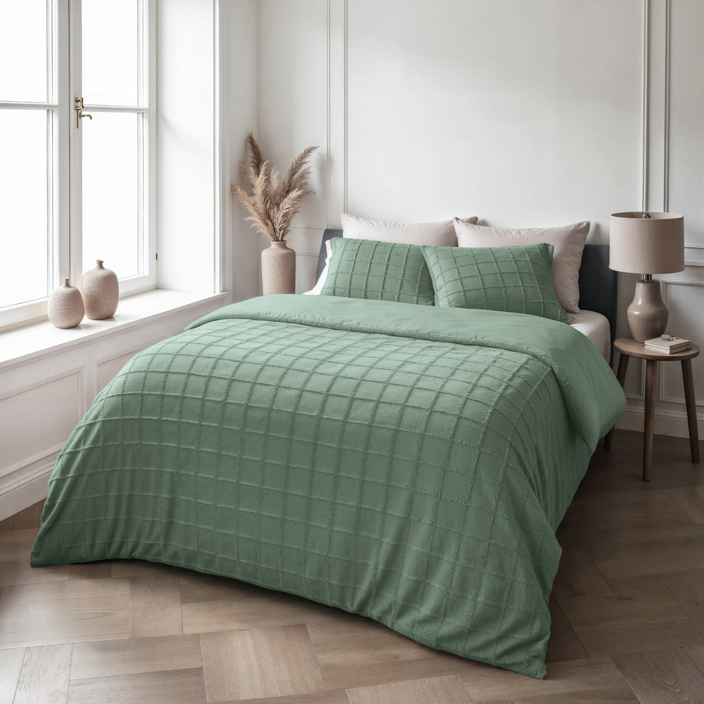 Dekbedovertrek teddy nepbont geruit groen 240 x 200/220 cm, met kussenslopen