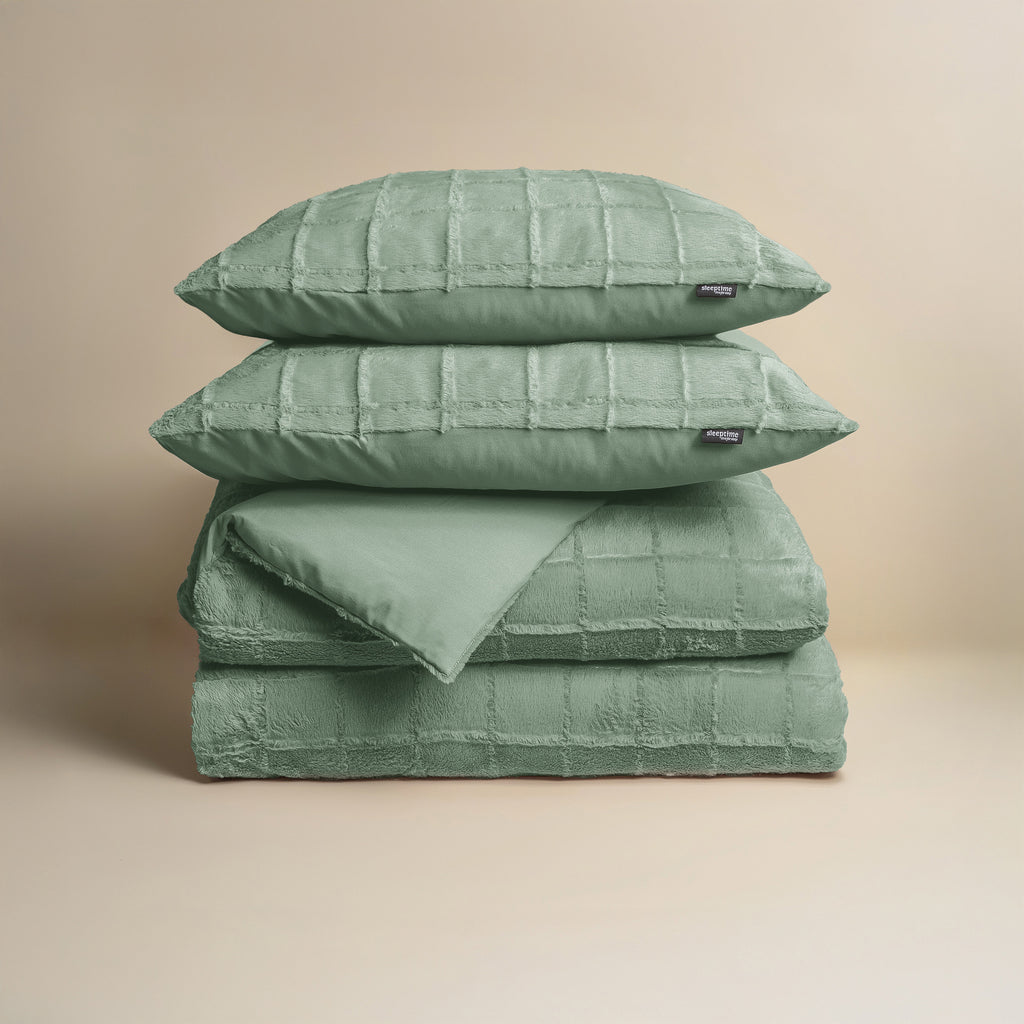 Dekbedovertrek teddy nepbont geruit groen 240 x 200/220 cm, met kussenslopen