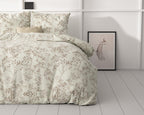 Dekbedovertrek microvezel Firdo bloemenprint crème en taupe 200 x 220 cm, met 2 kussenslopen