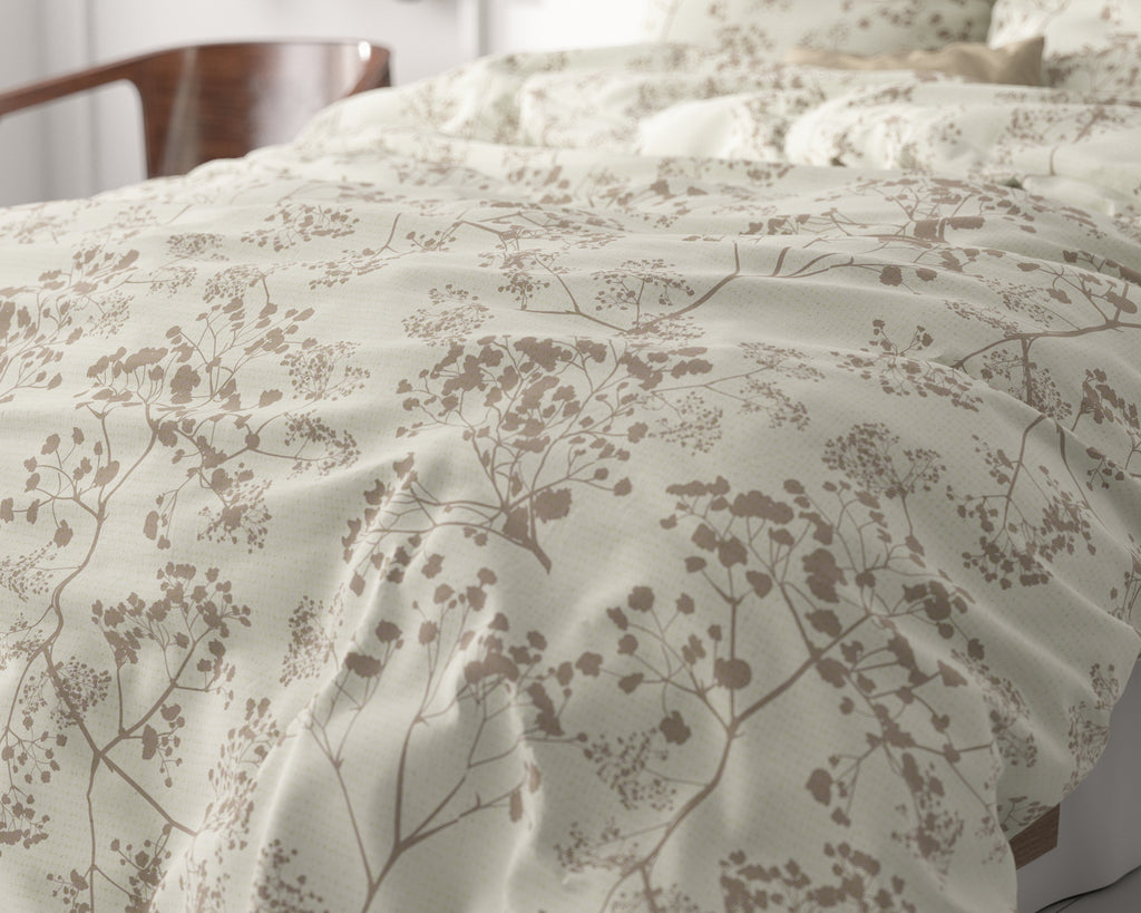Dekbedovertrek microvezel Firdo bloemenprint crème en taupe 200 x 220 cm, met 2 kussenslopen