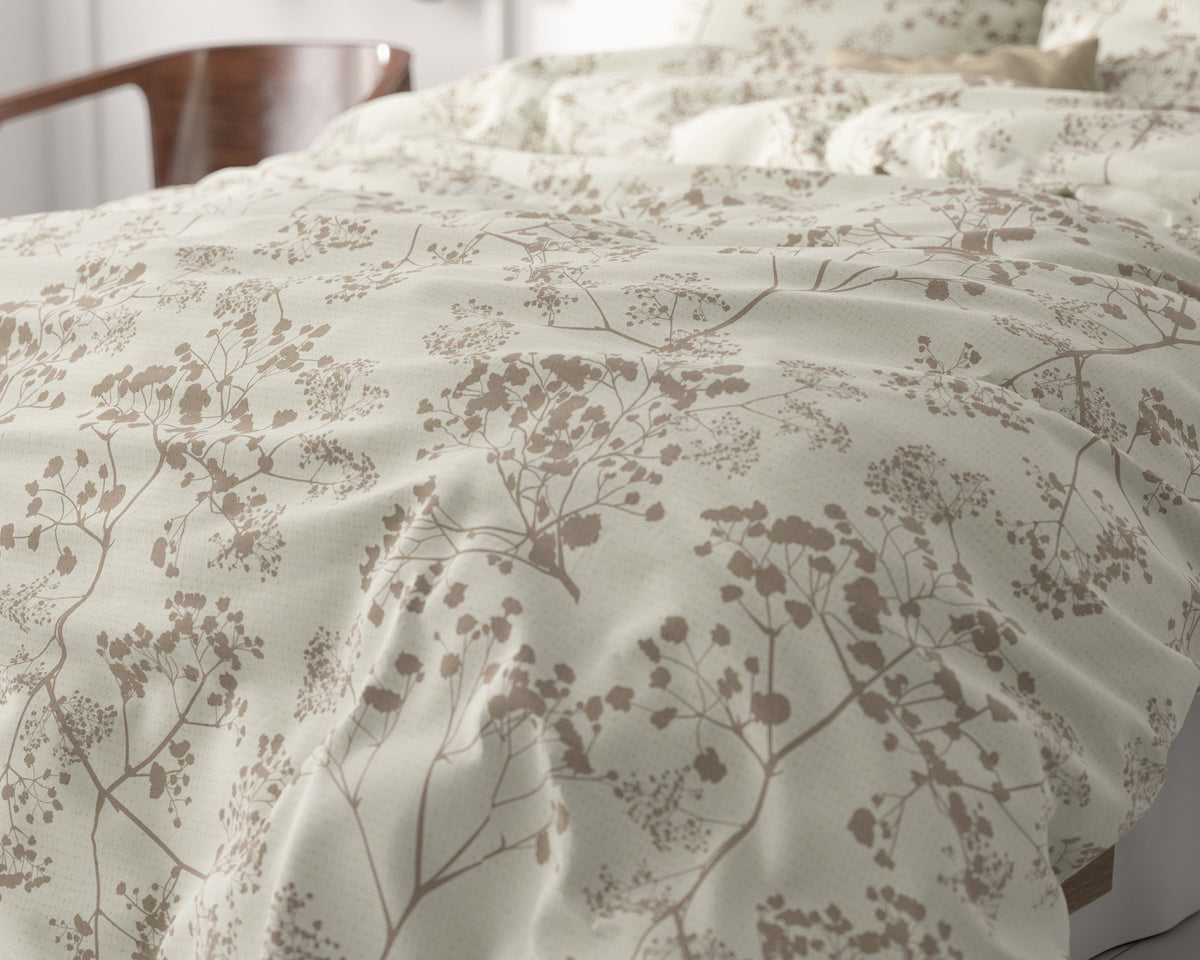 Dekbedovertrek microvezel Firdo bloemenprint crème en taupe 200 x 220 cm, met 2 kussenslopen