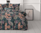 Dekbedovertrek microvezel polyester bladprint groen 240 x 220 cm, met 2 kussenslopen voor de slaapkamer