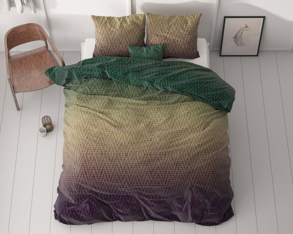 Dekbedovertrek microvezel polyester warme breisels bruin groen 240 x 220 cm, met 2 kussenslopen