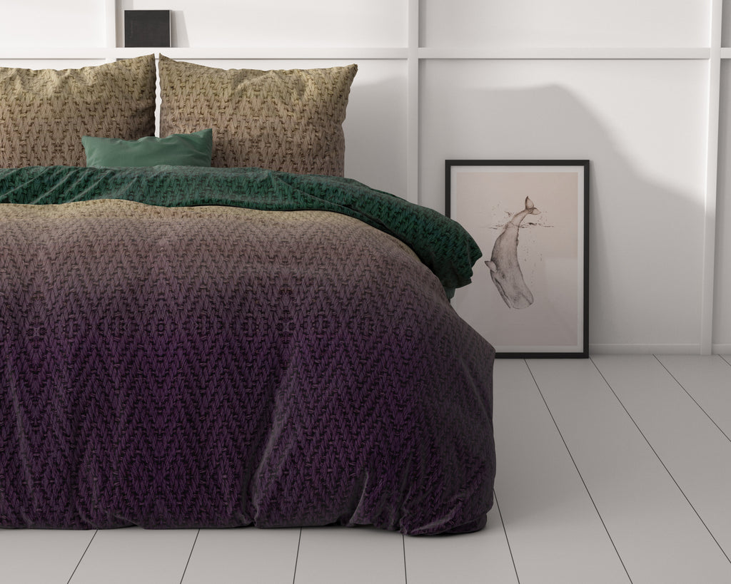 Dekbedovertrek microvezel polyester warme breisels bruin groen 240 x 220 cm, met 2 kussenslopen