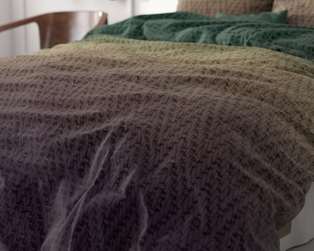 Dekbedovertrek microvezel polyester warme breisels bruin groen 240 x 220 cm, met 2 kussenslopen
