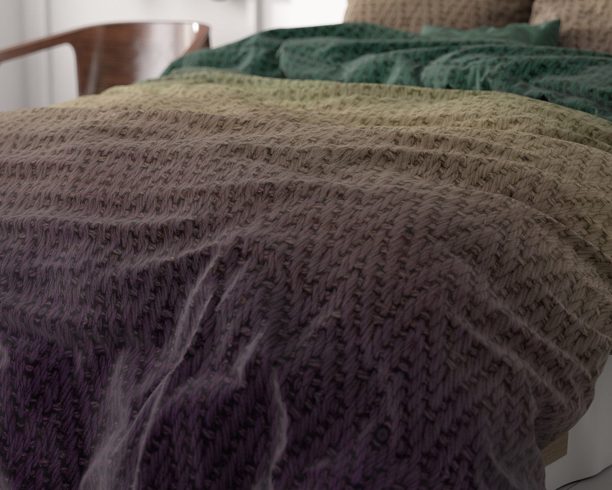 Dekbedovertrek microvezel polyester warme breisels bruin groen 240 x 220 cm, met 2 kussenslopen