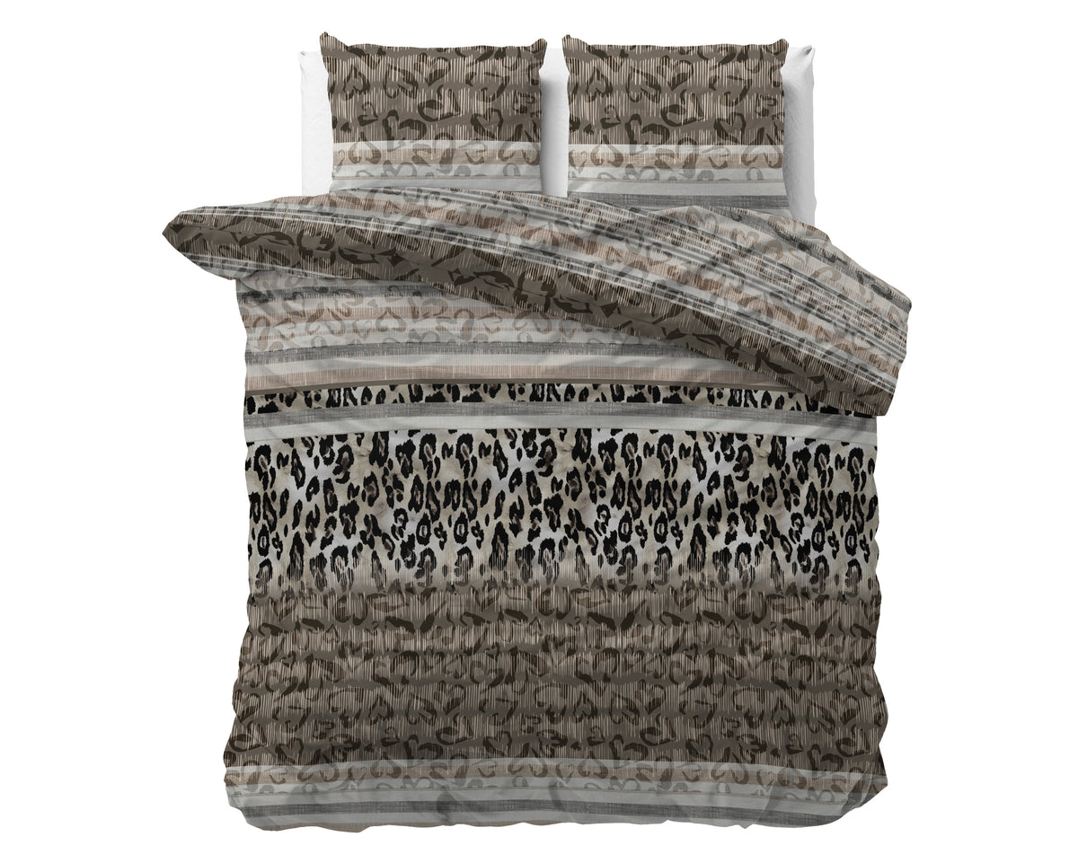 Dekbedovertrek microvezel luipaardprint taupe 200 x 220 cm, met kussenslopen 60 x 70 cm