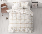 Dekbedovertrek Vasco wit met beige ruitpatroon, 240 x 220 cm, slaapkamer