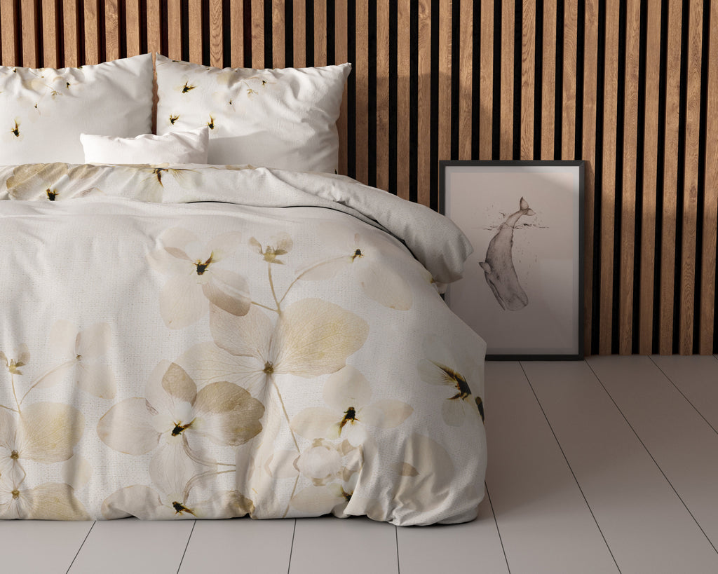 Dekbedovertrek Nature crème met bloemenprint 200 x 200/220 cm, voor de slaapkamer