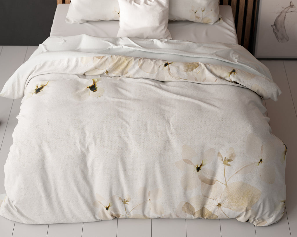 Dekbedovertrek Nature crème met bloemenprint 200 x 200/220 cm, voor de slaapkamer