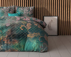 Dekbedovertrek Raddison bloemenprint groen met roze en goud 200 x 200/220 cm voor de slaapkamer