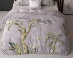 Dekbedovertrek Lois paars 240 x 200/220 cm, met bloemen- en vogelprint voor de slaapkamer