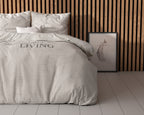 Dekbedovertrek Luxueus Wonen zand 200 x 200/220 cm met tekstprint voor de slaapkamer