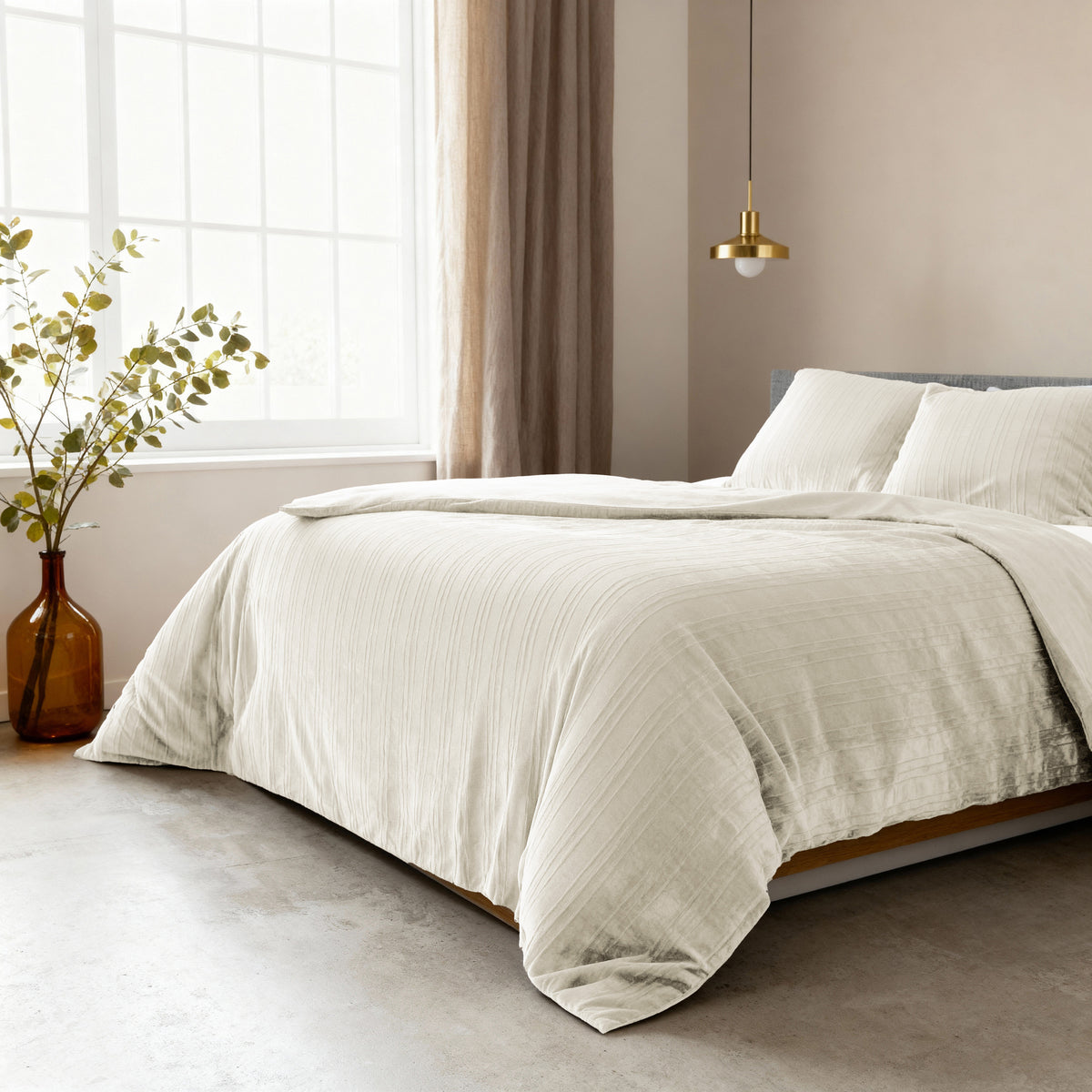 Dekbedovertrek fluweel polyester effen beige 200 x 220 cm, met 2 kussenslopen