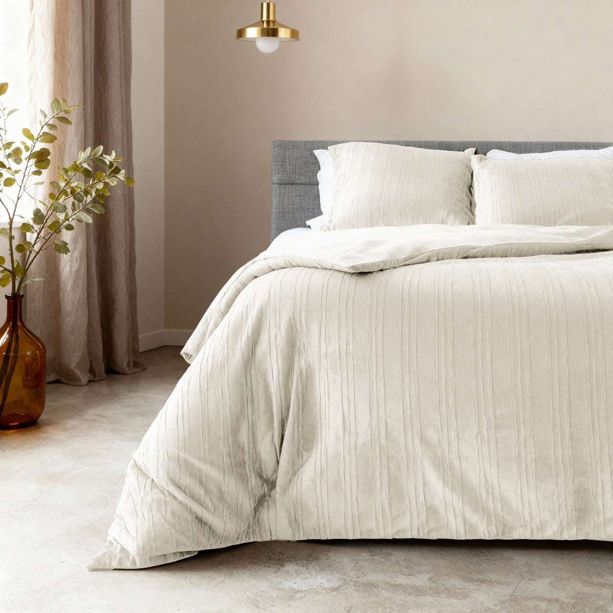 Dekbedovertrek velvet fluweel beige effen 240 x 220 cm, met 2 kussenslopen