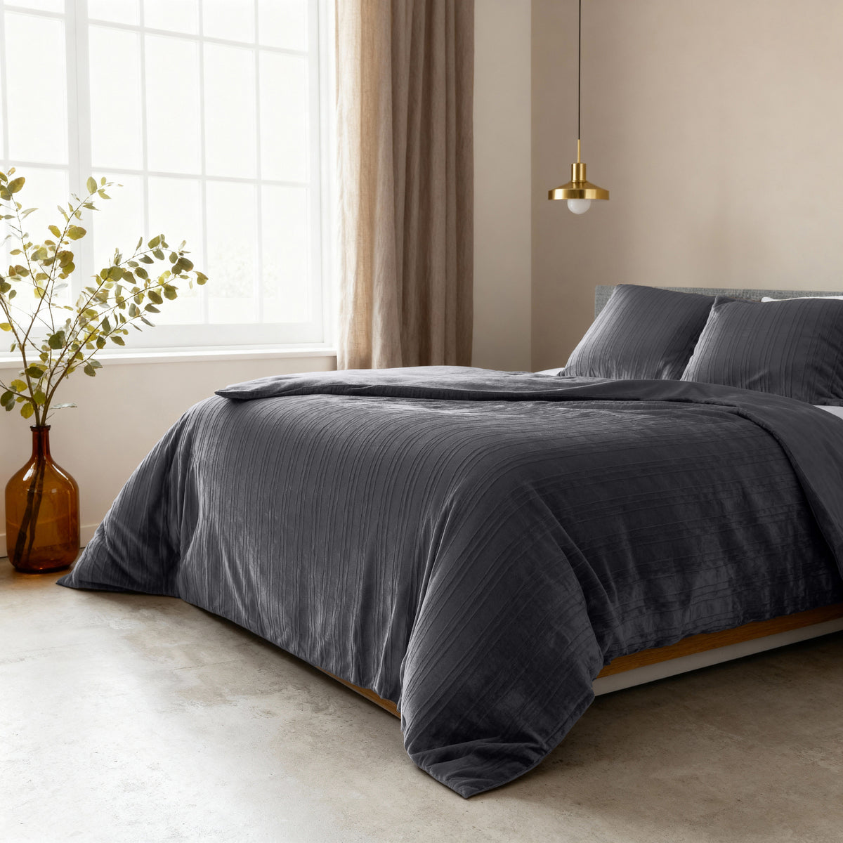 Dekbedovertrek fluweel polyester zwart 200 x 220 cm, met 2 kussenslopen, slaapkamer