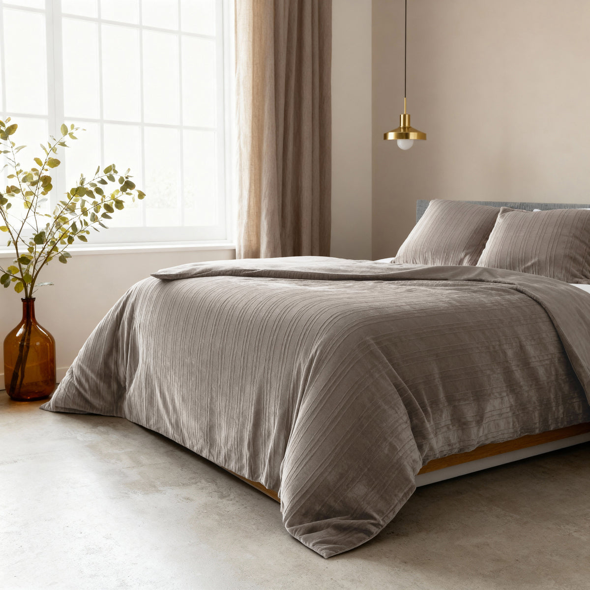 Dekbedovertrek fluweel taupe/grijs 140 x 220 cm, met 1 kussensloop voor de slaapkamer
