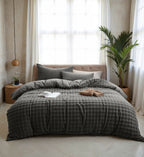 Dekbedovertrek pompom flanel fleece antraciet 140 x 220 cm, met kussenslopen voor de slaapkamer