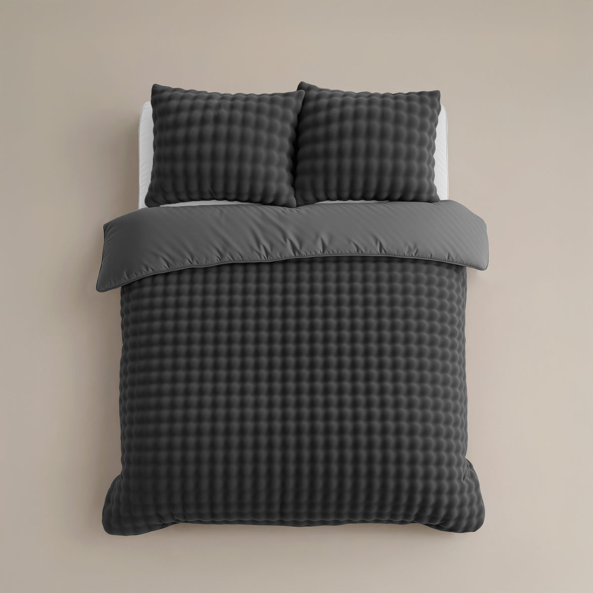 Dekbedovertrek pompom flanel fleece antraciet 140 x 220 cm, met kussenslopen voor de slaapkamer