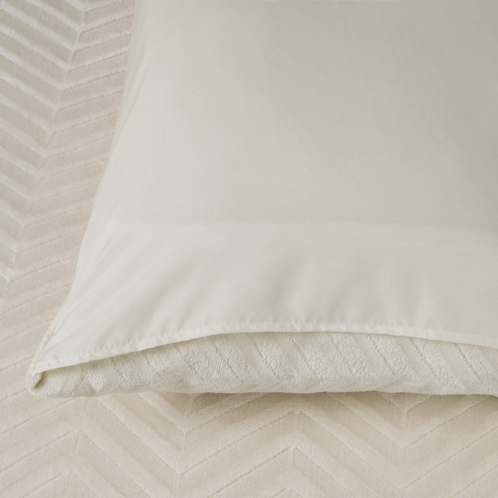 Dekbedovertrek teddy polyester chevron crème 140 x 200/220 cm, met kussensloop en drukknopen
