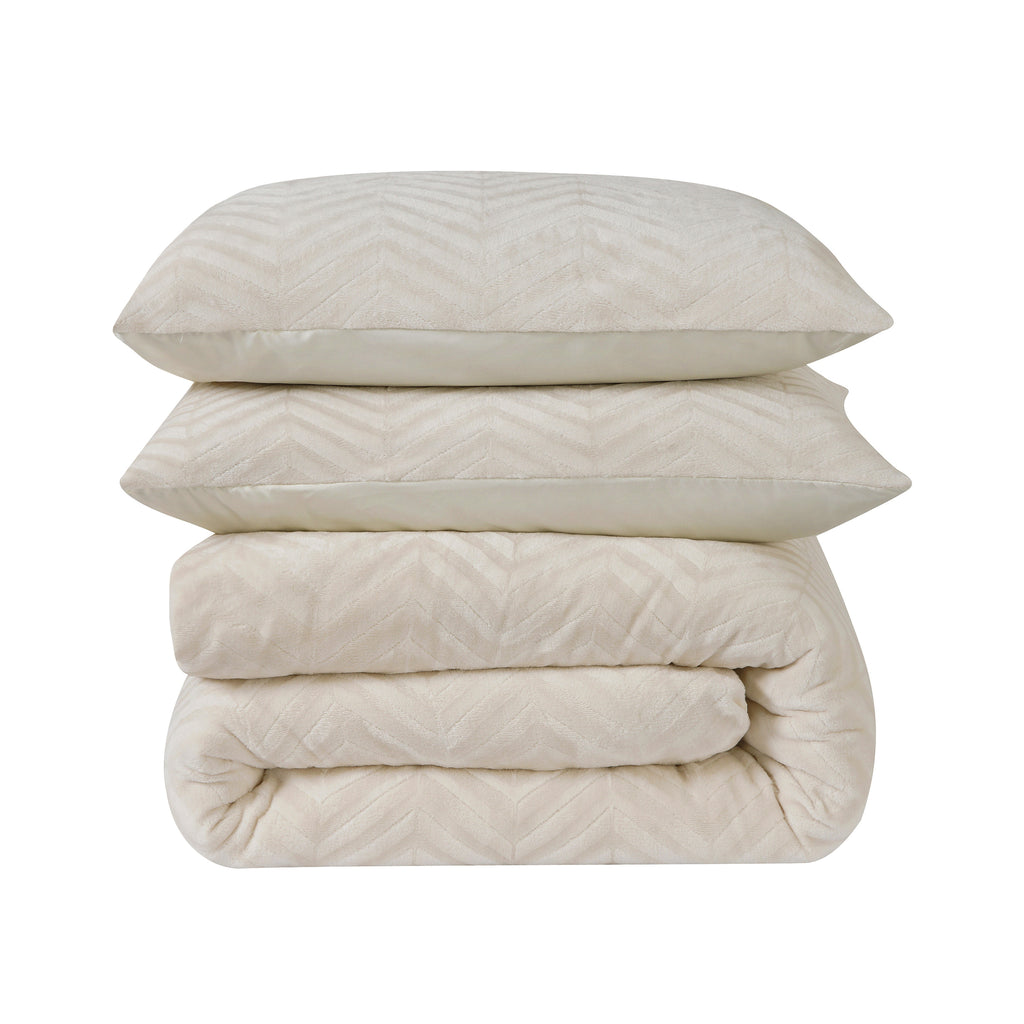 Dekbedovertrek teddy polyester chevron crème 140 x 200/220 cm, met kussensloop en drukknopen