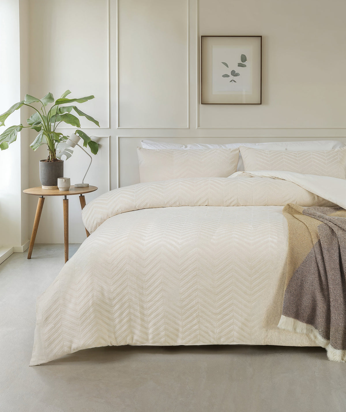 Dekbedovertrek teddy polyester chevron crème 240 x 200/220 cm, met kussenslopen