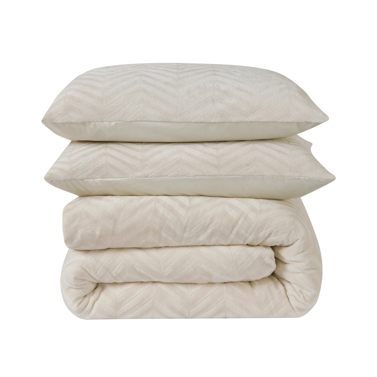 Dekbedovertrek teddy polyester chevron crème 240 x 200/220 cm, met kussenslopen