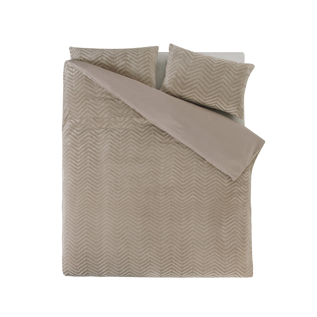 Dekbedovertrek teddy polyester visgraat chevron taupe 240 x 200/220 cm, voor de slaapkamer