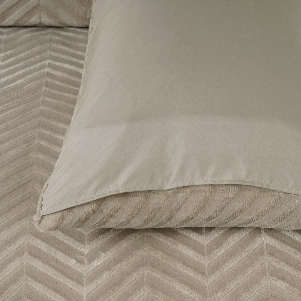 Dekbedovertrek teddy polyester visgraat chevron taupe 240 x 200/220 cm, voor de slaapkamer