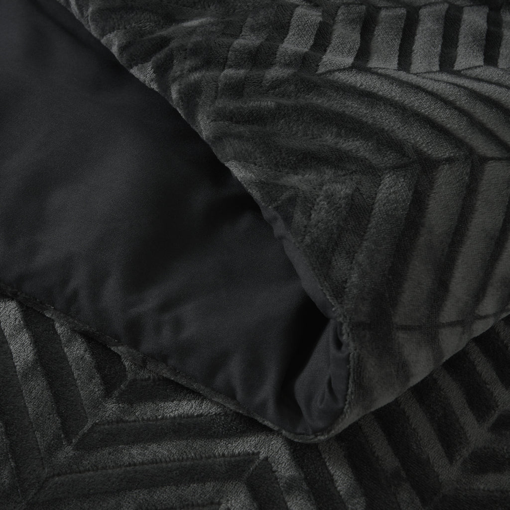 Dekbedovertrek teddy polyester Chevron antraciet 140 x 200/220 cm, met kussensloop, visgraatmotief