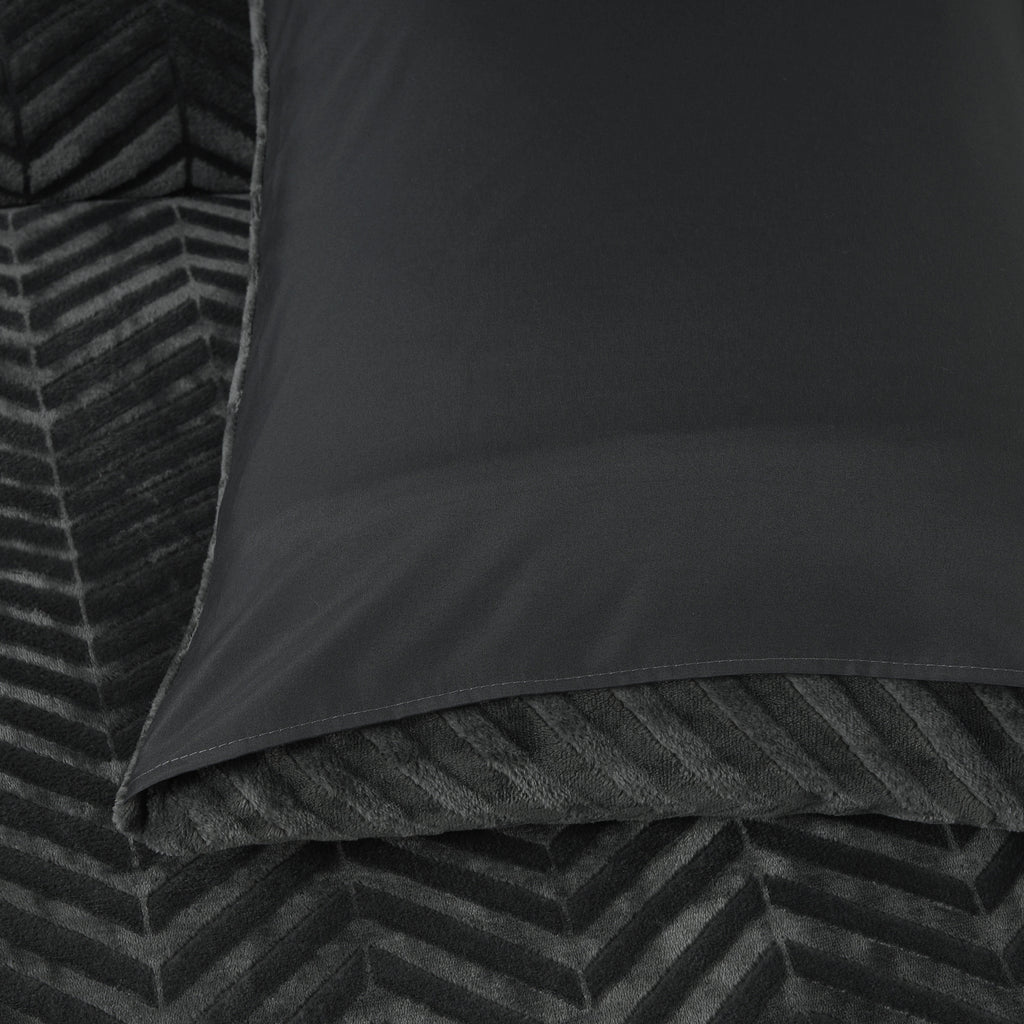 Dekbedovertrek teddy polyester Chevron antraciet 140 x 200/220 cm, met kussensloop, visgraatmotief