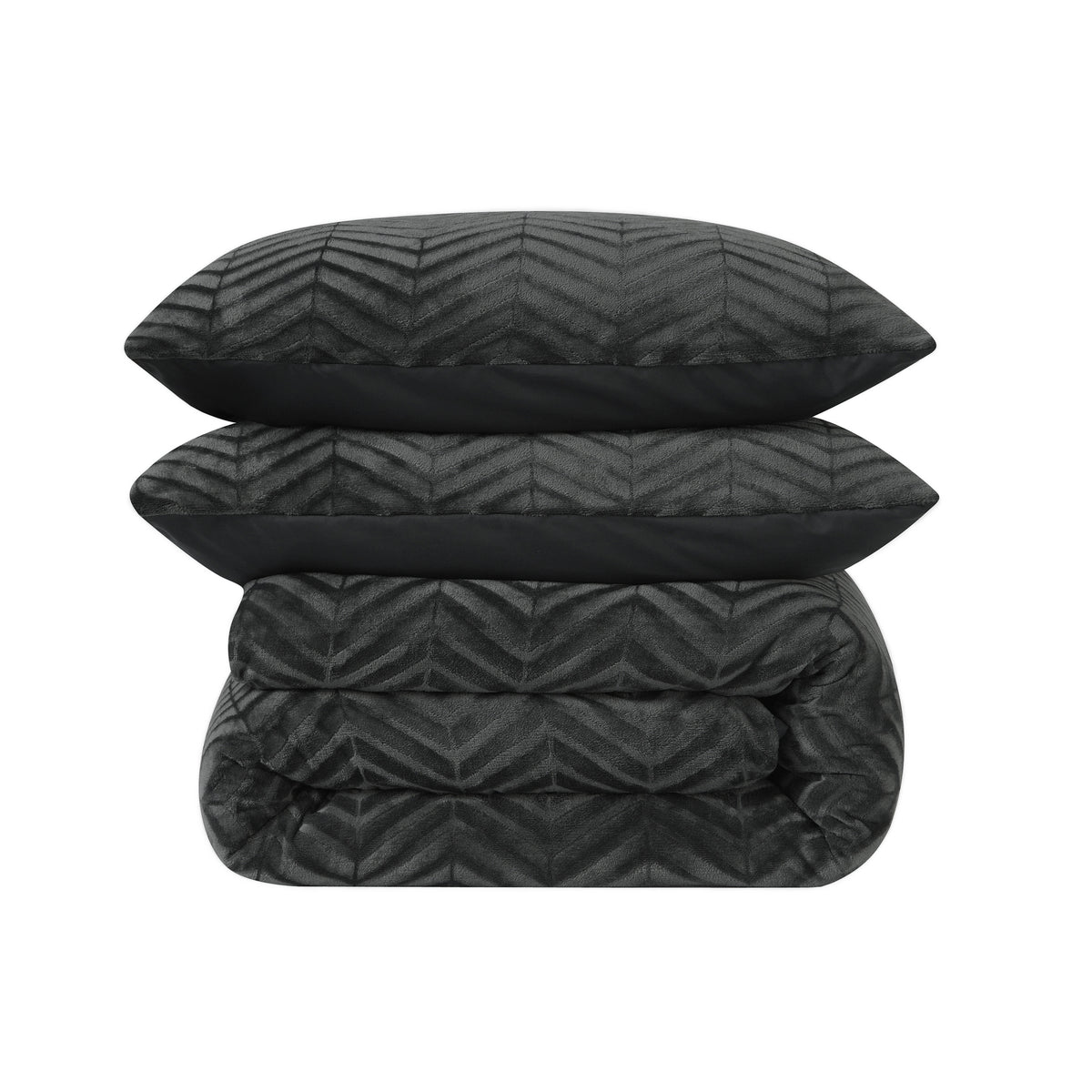 Dekbedovertrek teddy polyester Chevron antraciet 140 x 200/220 cm, met kussensloop, visgraatmotief
