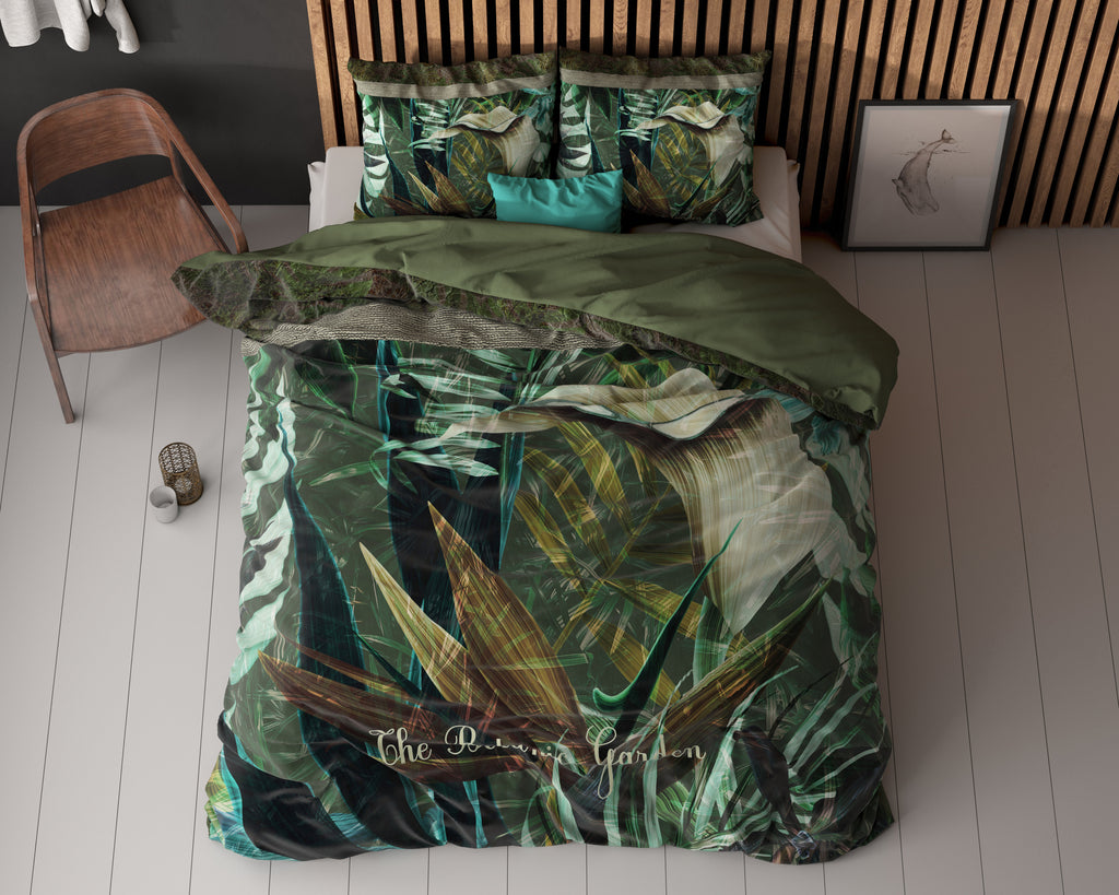 Dekbedovertrek De Botanische Tuin groen met bladprint 200 x 200/220 cm voor de slaapkamer