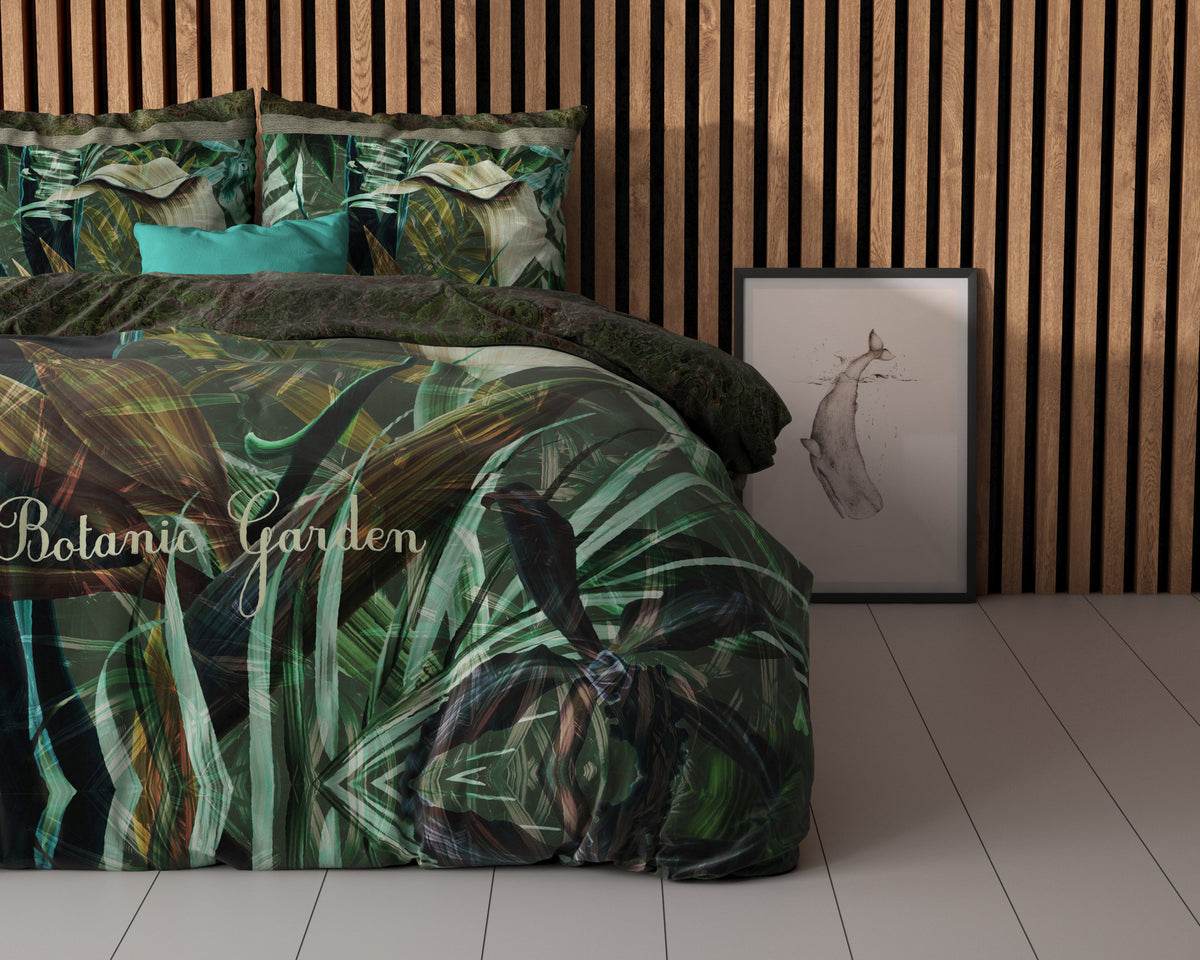 Dekbedovertrek De Botanische Tuin groen met bladprint 200 x 200/220 cm voor de slaapkamer