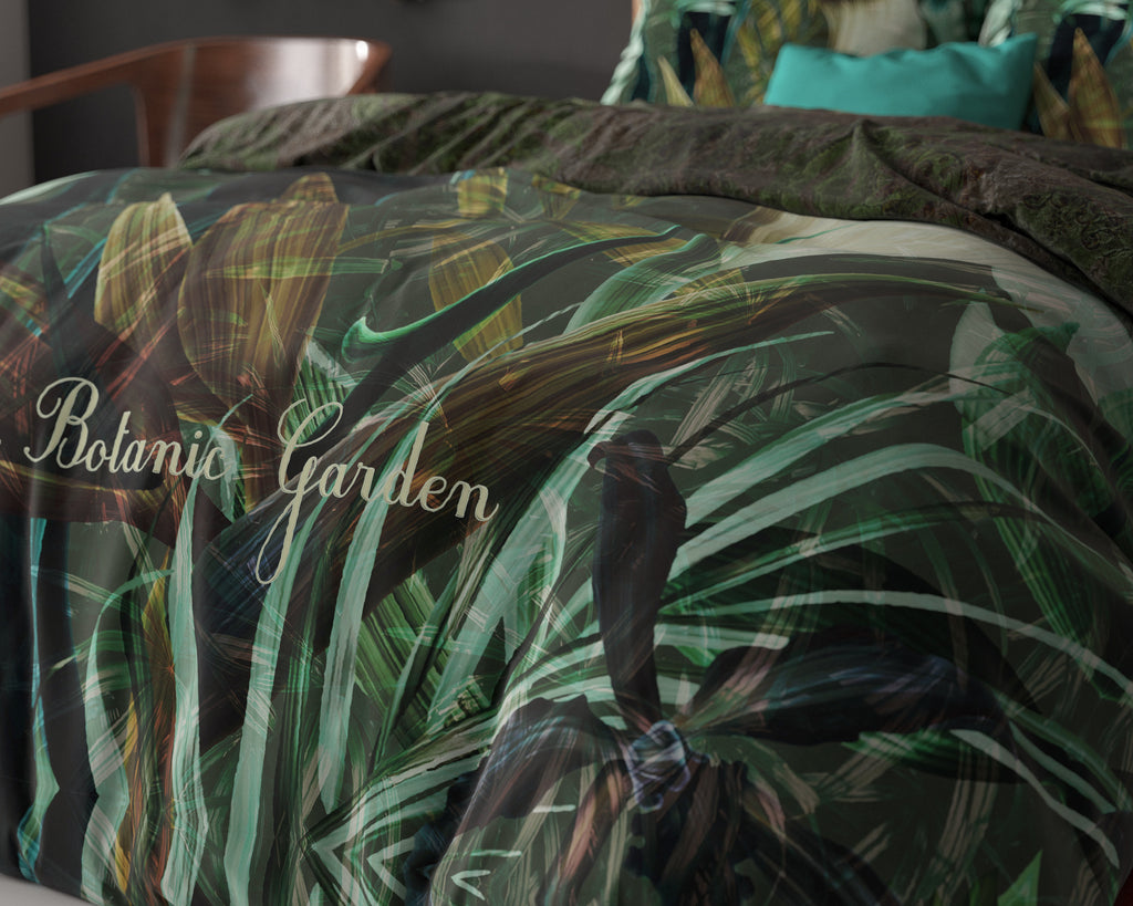 Dekbedovertrek De Botanische Tuin groen met bladprint 200 x 200/220 cm voor de slaapkamer