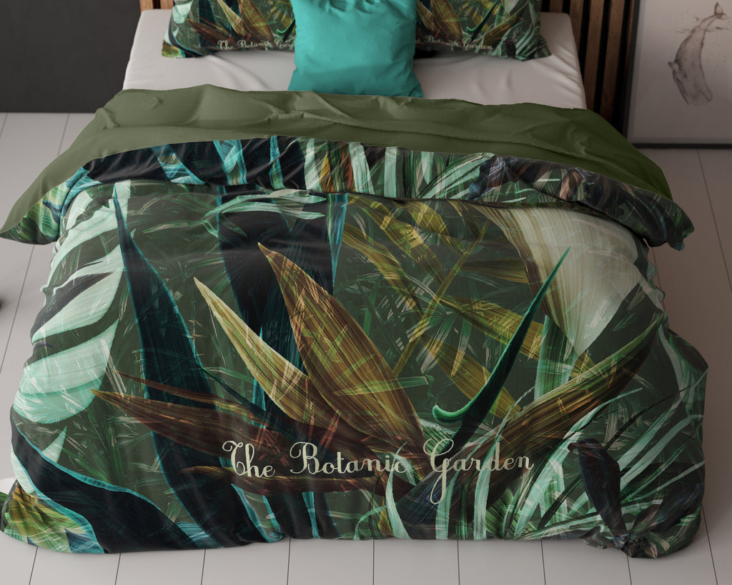 Dekbedovertrek De Botanische Tuin groen met bladprint 200 x 200/220 cm voor de slaapkamer