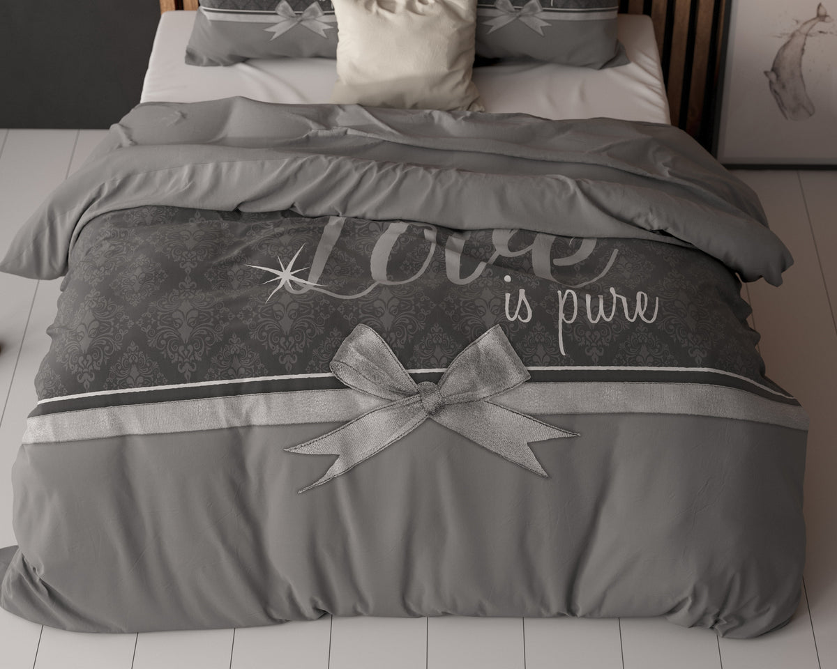 Dekbedovertrek Pure Liefde grijs 200 x 200/220 cm, met print Our Love is pure