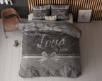Dekbedovertrek Pure Love grijs 240 x 200/220 cm, romantische print Our Love is pure voor de slaapkamer
