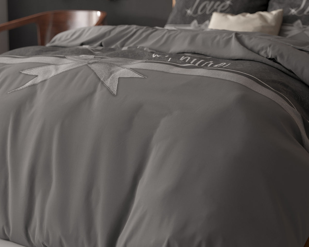 Dekbedovertrek Pure Love grijs 240 x 200/220 cm, romantische print Our Love is pure voor de slaapkamer