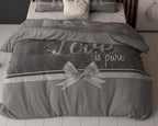 Dekbedovertrek Pure Love grijs 240 x 200/220 cm, romantische print Our Love is pure voor de slaapkamer
