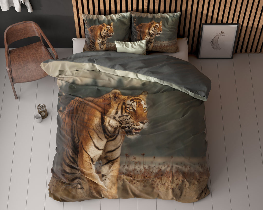 Dekbedovertrek tijger natuurprint taupe 240 x 200/220 cm voor de slaapkamer