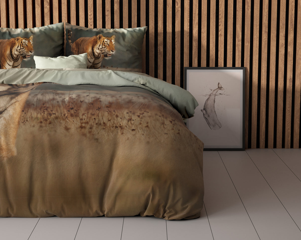 Dekbedovertrek tijger natuurprint taupe 240 x 200/220 cm voor de slaapkamer