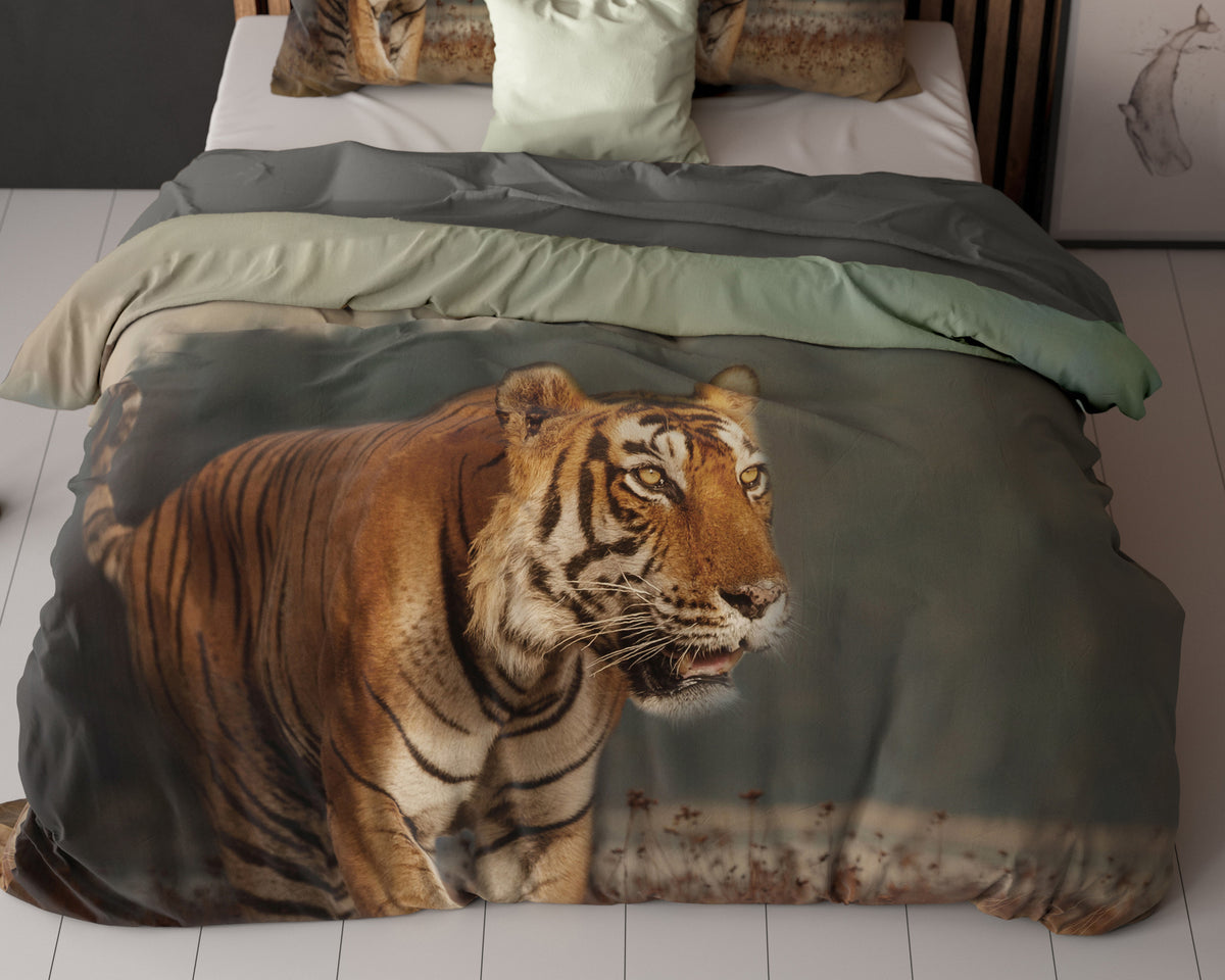 Dekbedovertrek tijger natuurprint taupe 240 x 200/220 cm voor de slaapkamer